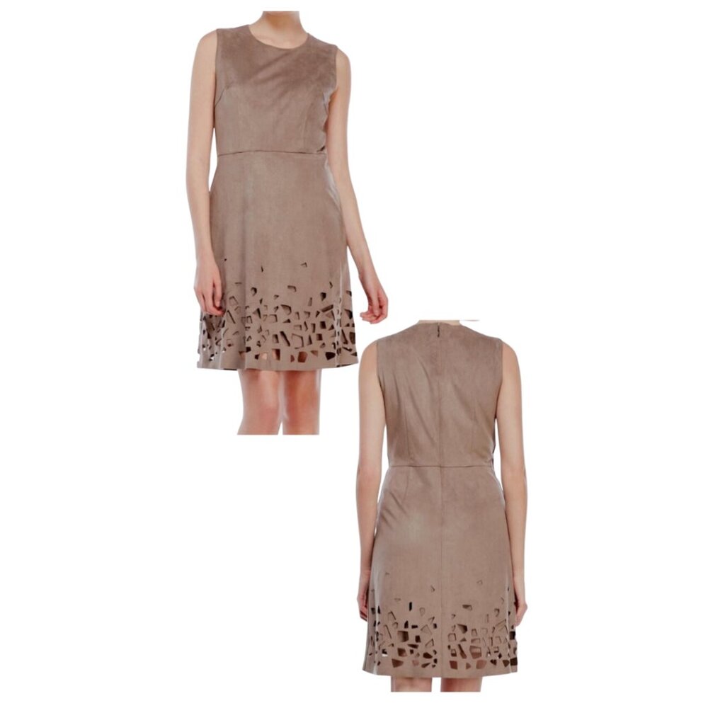 Elie Tahari Ophelia Coffee Faux Suede Laser Cut Out Sheath‎ Dress 8